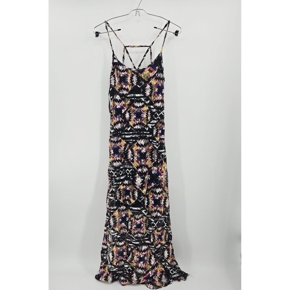 Fire Los Angeles Geometric‎ Lace Overlay Boho Strappy Maxi Dress Large Y2K